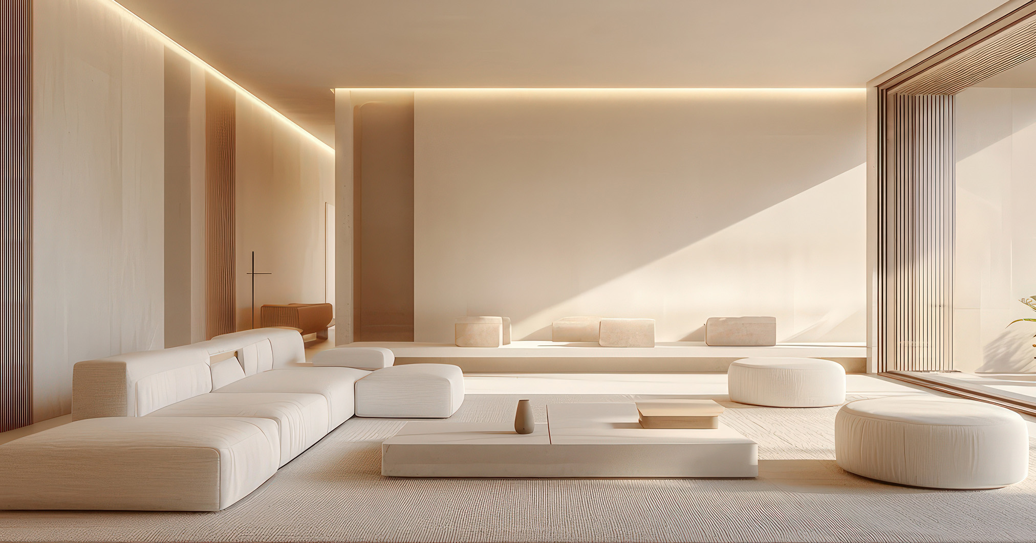 Clean living woonkamer met minimalistisch design.